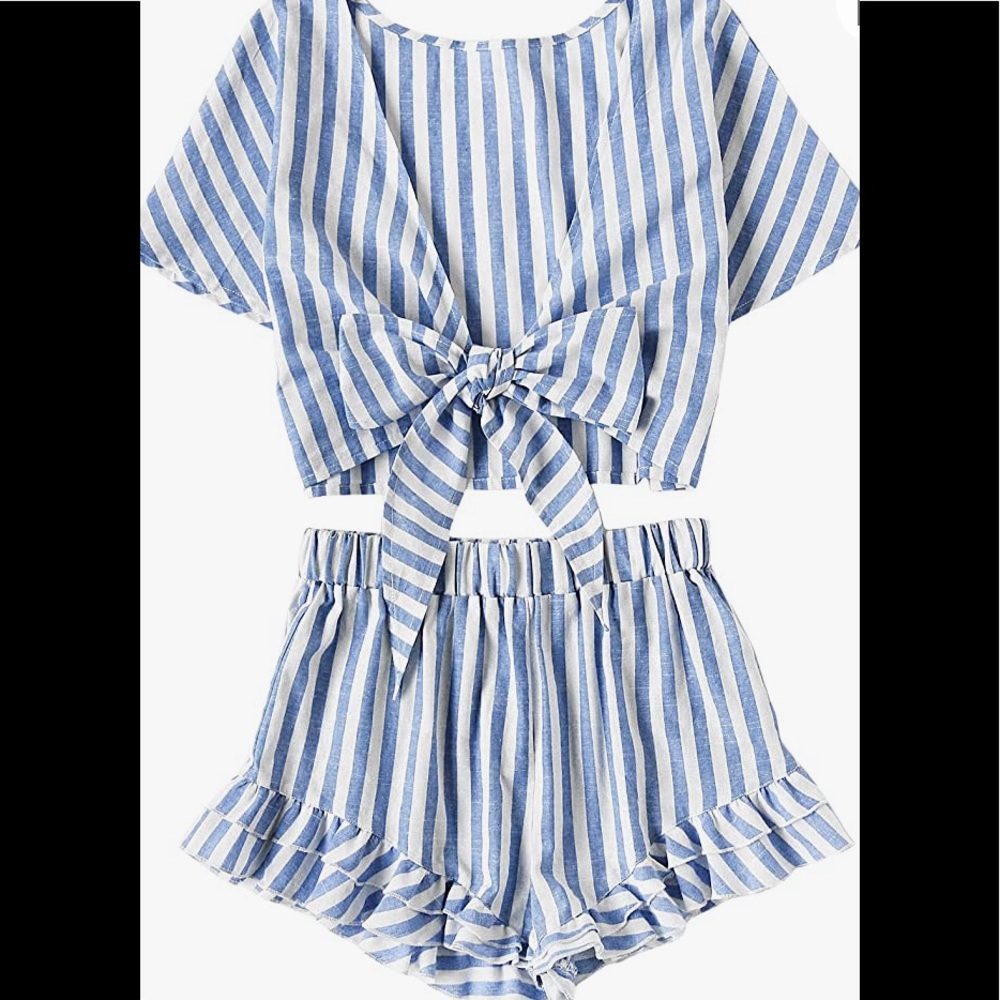 Summer tie top and ruffle short set